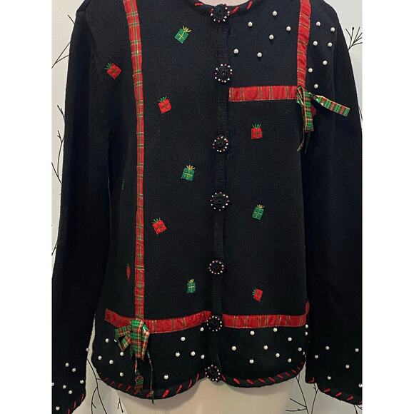 DESIGNERS ORIGINALS STUDIO JOY Christmas Present Cardigan VINTAGE Holiday MEDIUM - Picture 3 of 6